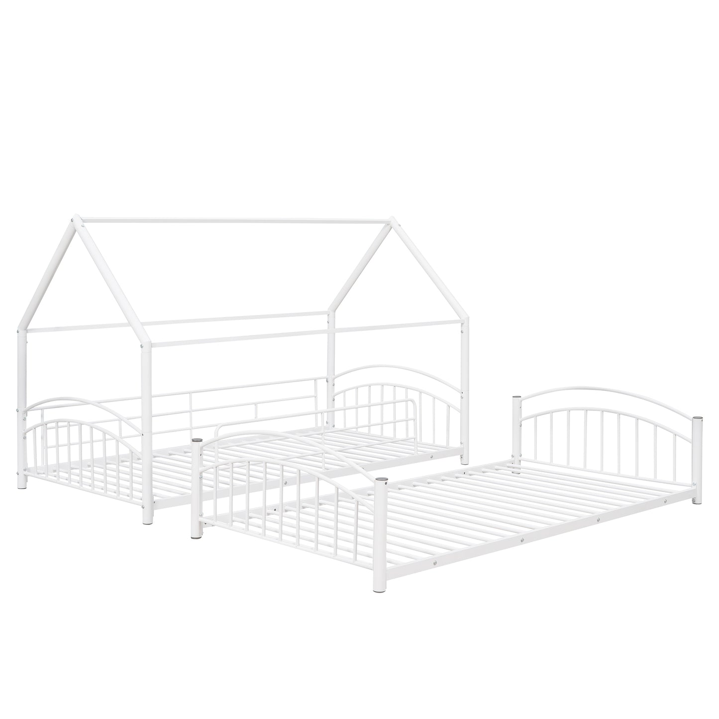 Twin Over Twin Metal Bunk Bed With Slide,Kids House Bed White