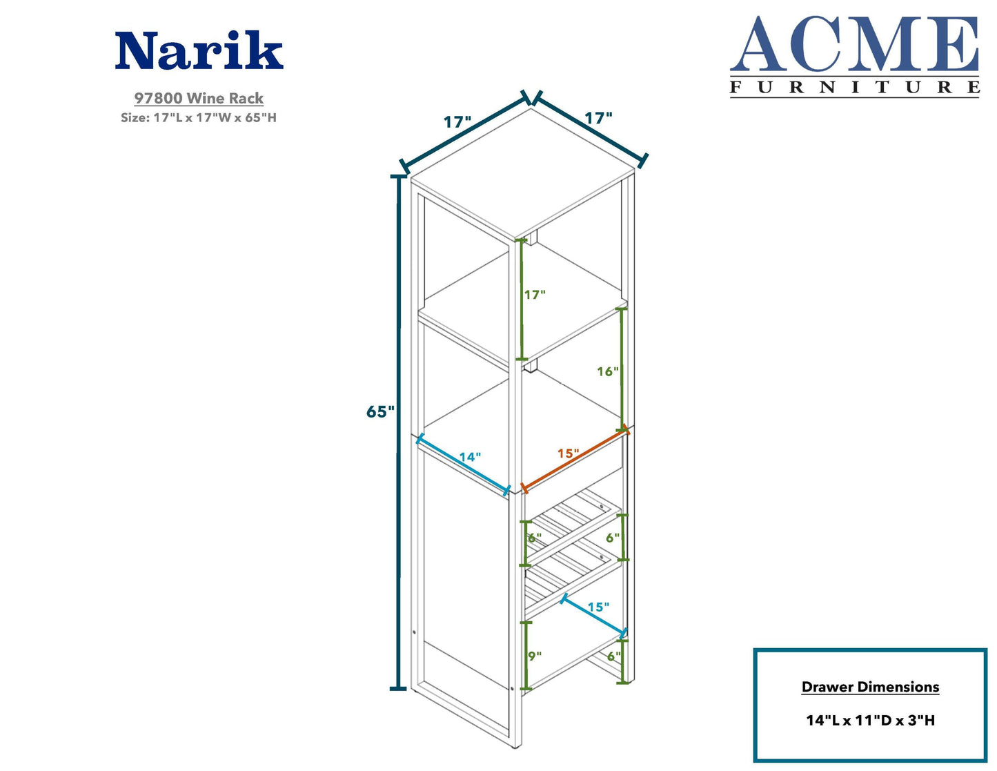 ACME NarikWine Rack in Weathered Oak 97800