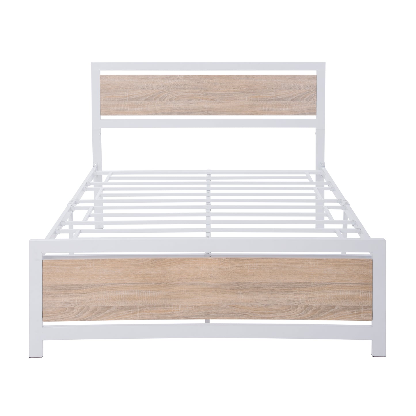 Metal and Wood Bed Frame with Headboard and Footboard ,Full Size Platform Bed ,No Box Spring Needed, Easy to Assemble(White)