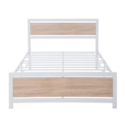 Metal and Wood Bed Frame with Headboard and Footboard ,Full Size Platform Bed ,No Box Spring Needed, Easy to Assemble(White)