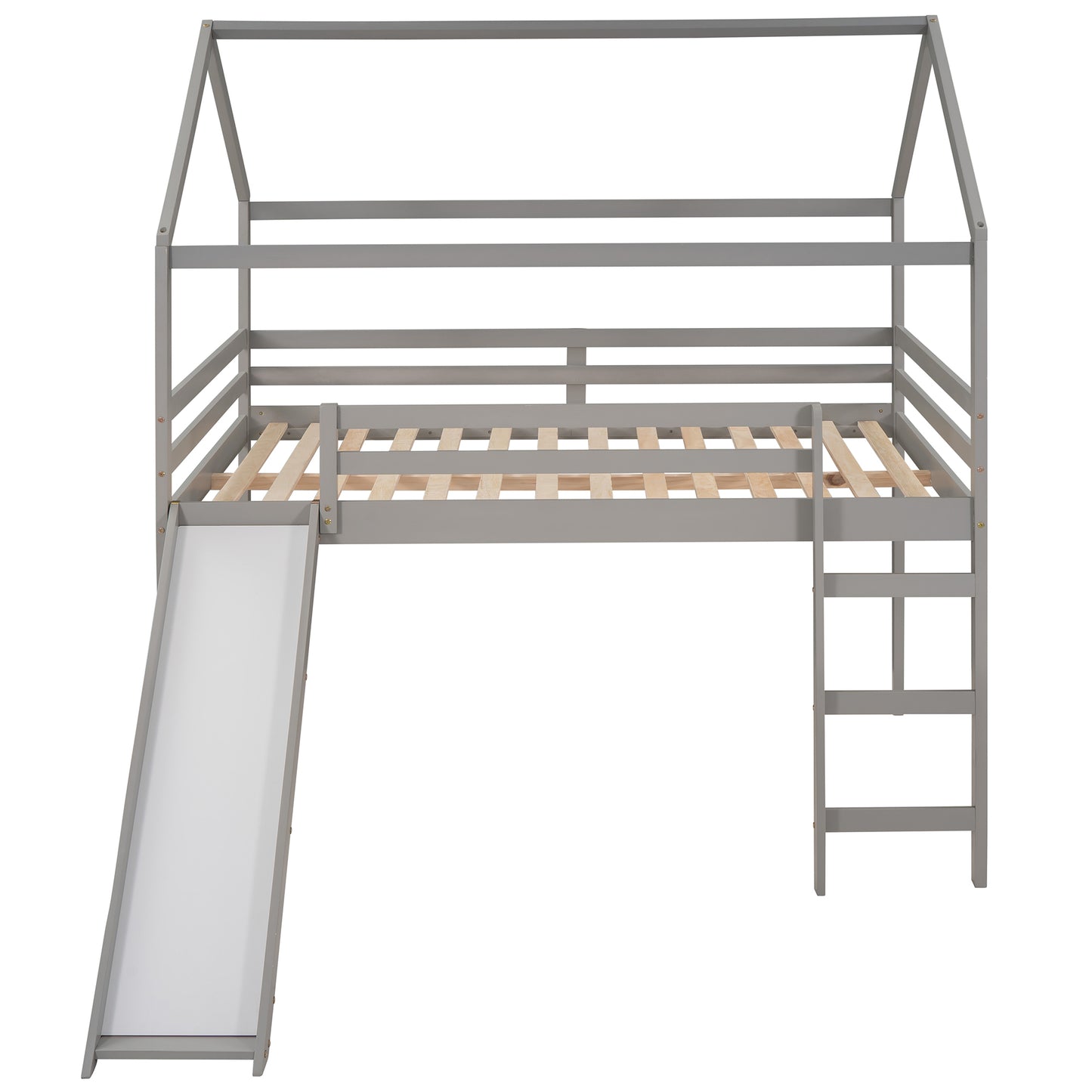 Full Size Loft Bed with Slide, House Bed with Slide,Gray(OLD SKU :WF281161AAE)