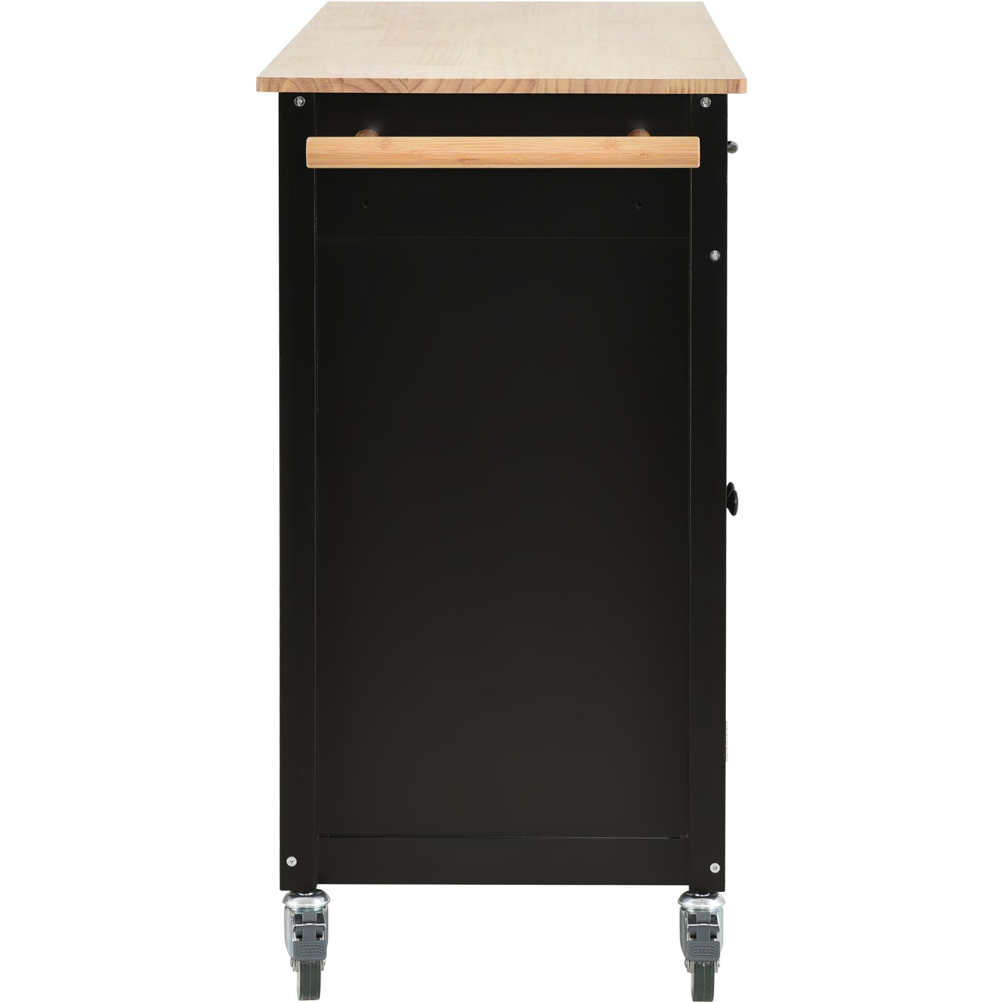 Kitchen Island Cart with Solid Wood Top and Locking Wheels，54.3 Inch Width，4 Door Cabinet and Two Drawers，Spice Rack, Towel Rack （Black）