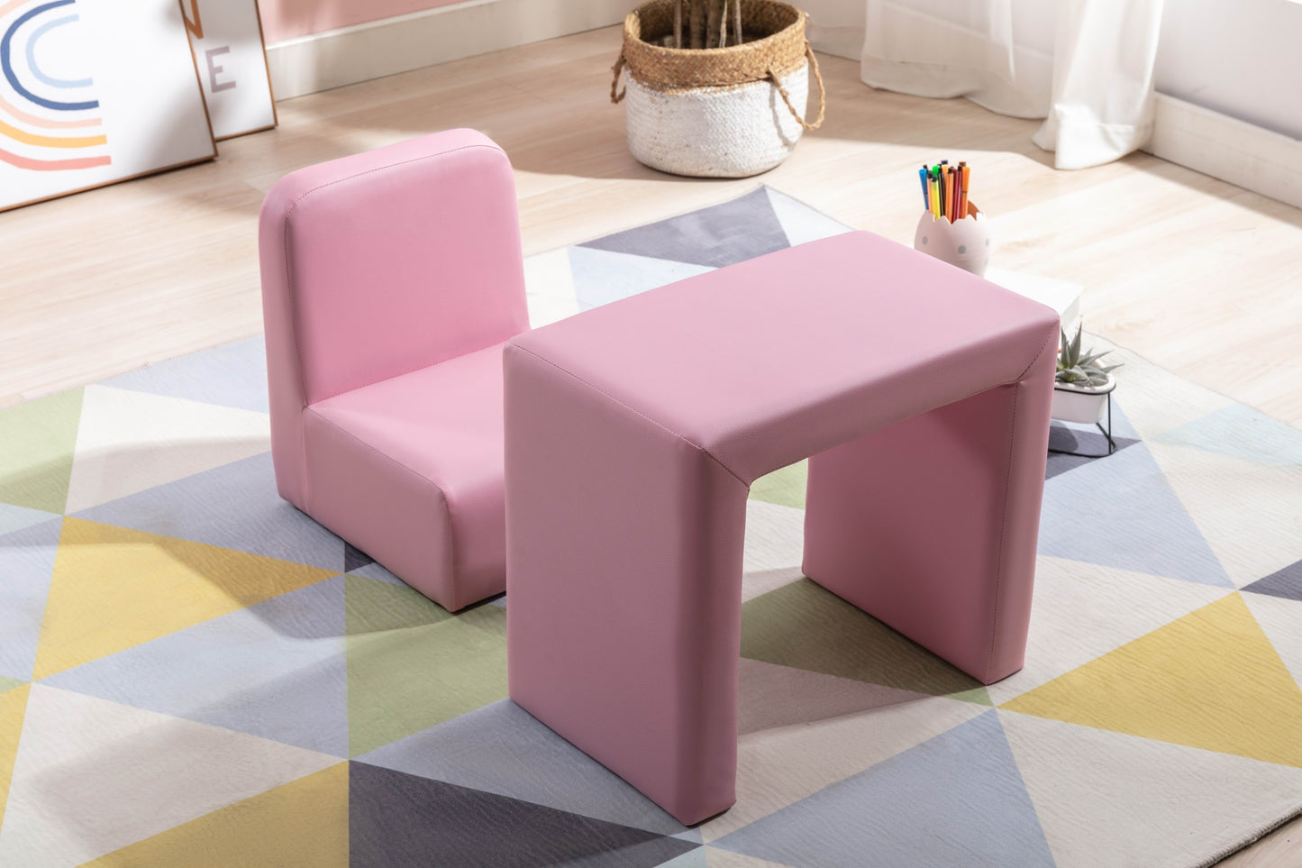 Beautiful Pink Color 1pc Convertible Armchair/Table for Kids