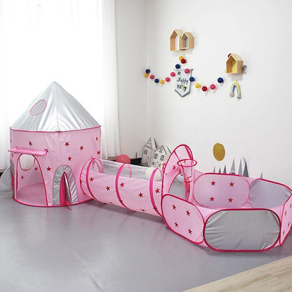 3 in 1 Rocket Ship Play Tent - Indoor/Outdoor Playhouse Set for Babies,Toddleers, Pink