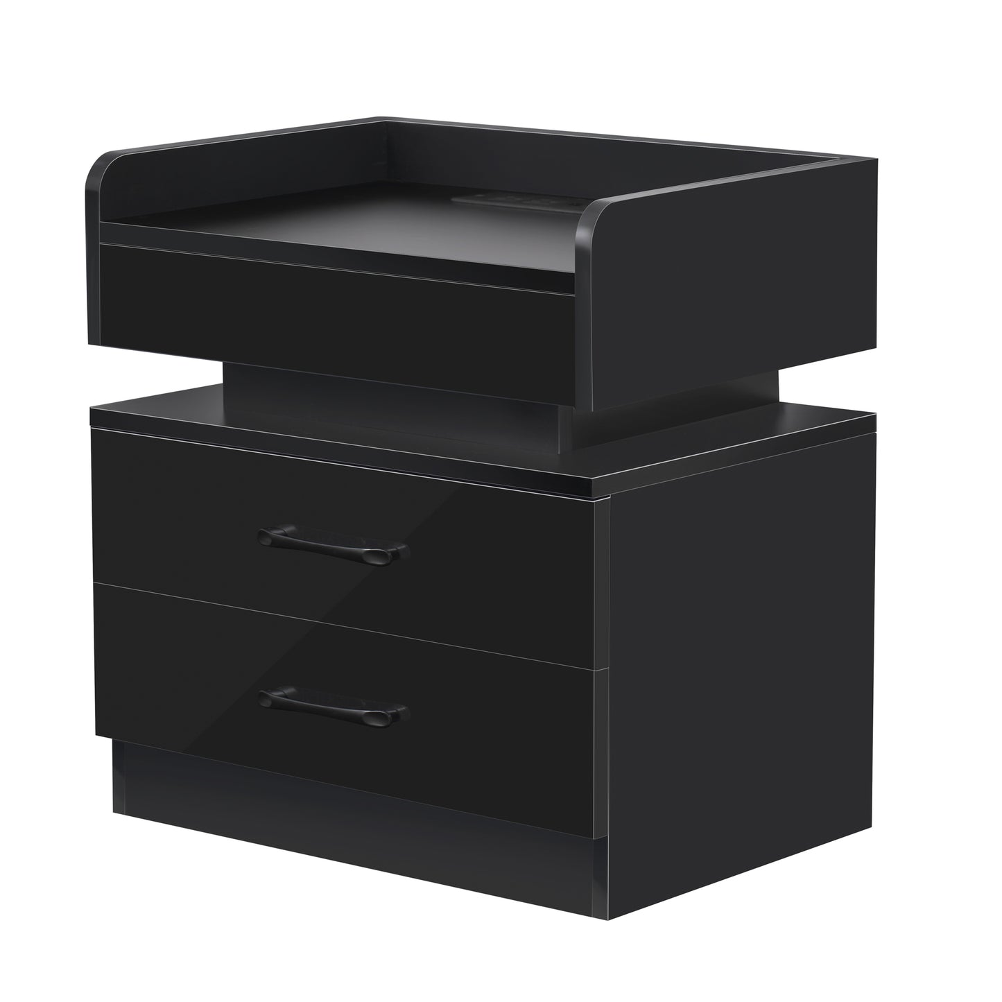 Nightstand with 2 Drawers,USB Charging Ports, Wireless Charging and Remote Control LED Light-Black