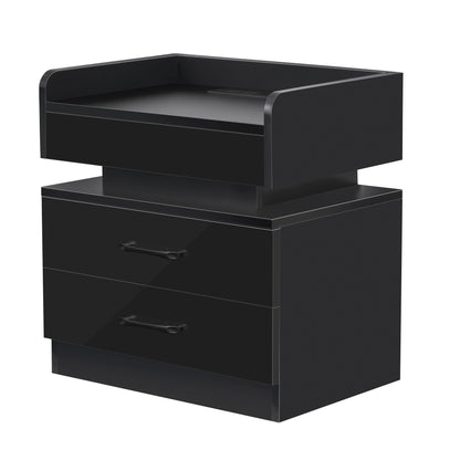 Nightstand with 2 Drawers,USB Charging Ports, Wireless Charging and Remote Control LED Light-Black