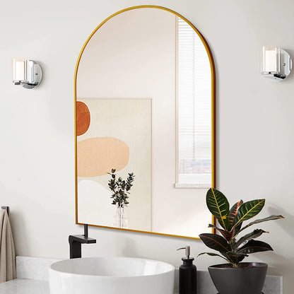 Wall Mirror 30"x20", Bathroom Mirror, Vanity Mirror, for Bathroom, Bedroom, Entryway, with Metal Frame, Modern & Contemporary Arch Top Wall Mirror (Gold)