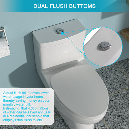 Ceramic One Piece Toilet,Dual Flush with Soft Clsoing Seat