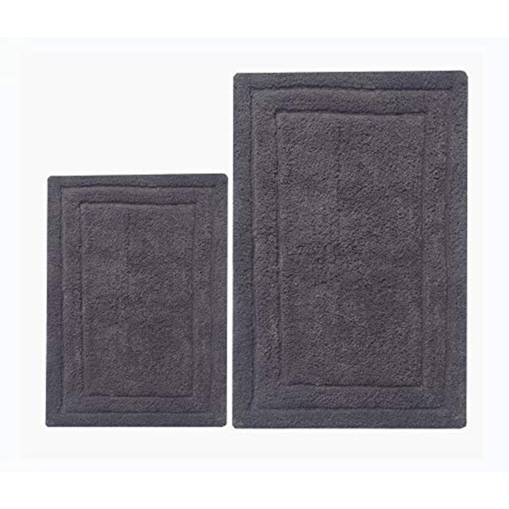 34, 24 Inch Rectangular Cotton Washable Bath Rug, Set of 2, Platinum Gray