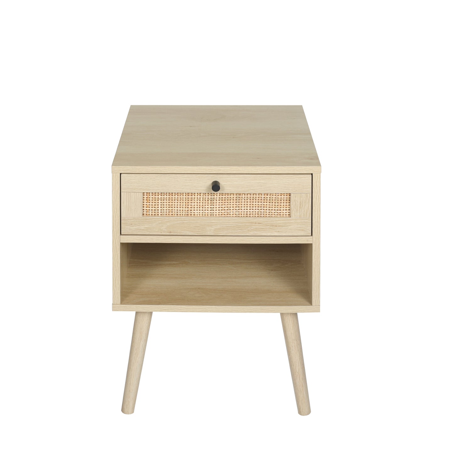 Rattan Nightstands with Rattan-Like Decor Drawer, End Tables with Solid Wood Legs, Side Tables with Open Storage, for Bedroom, Living Room