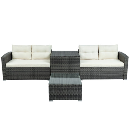 U_STYLE Outdoor Furniture Sofa Set with Large Storage Box