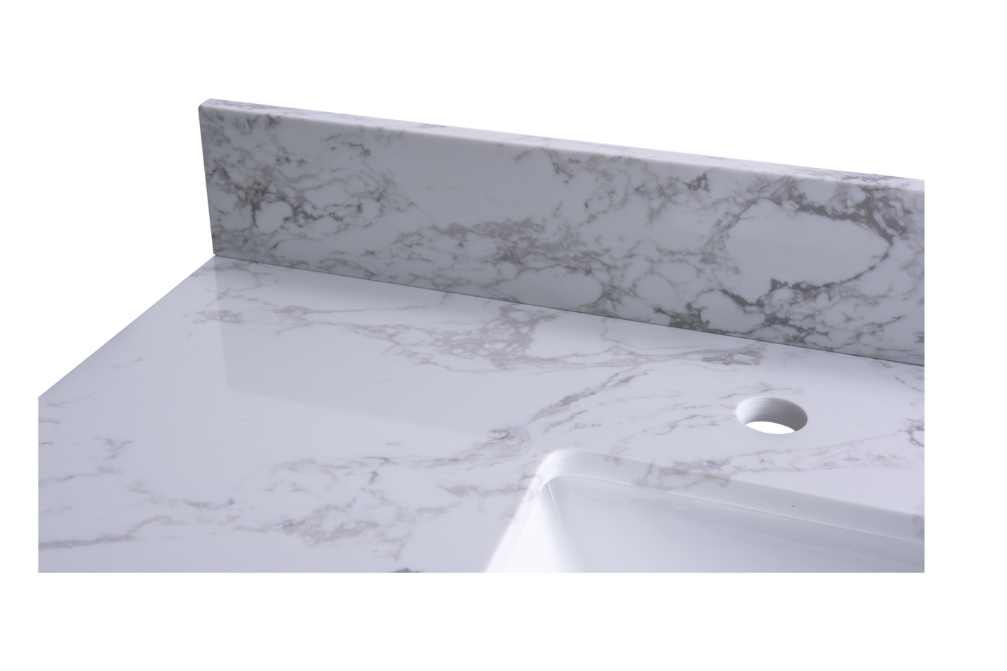 Montary 49‘’x22" bathroom stone vanity top  engineered stone carrara white marble color with rectangle undermount ceramic sink and 3 faucet hole with back splash .