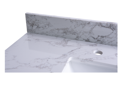 Montary 49‘’x22" bathroom stone vanity top  engineered stone carrara white marble color with rectangle undermount ceramic sink and 3 faucet hole with back splash .