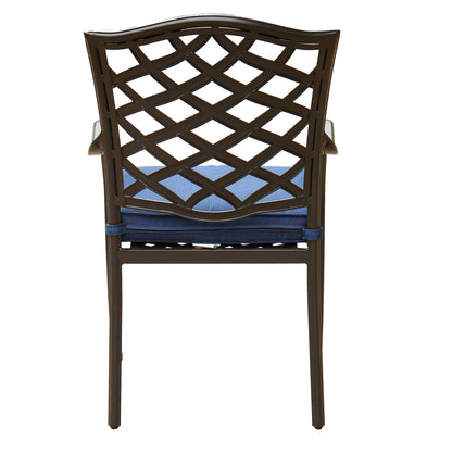 Outdoor Patio Aluminum Dining Arm Chair With Cushion, Set of 2, Navy Blue