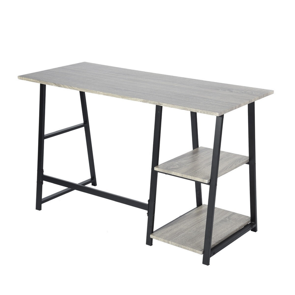 47.4"W X 19.7"D X 28.9"H Wooden Desk with 2 Storage Racks - GREY & BLACK