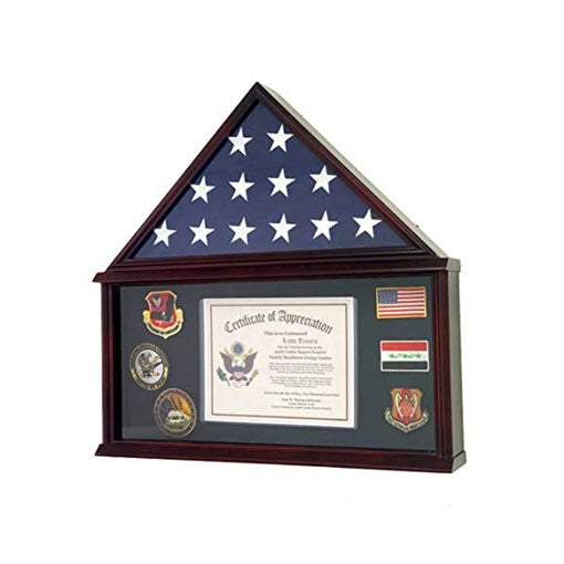 Flags Connections - Large Military Shadow Box Frame Memorial Burial Funeral Flag Display Case for 5' X 9.5' Flag, Solid Wood (Cherry). by The Military Gift Store