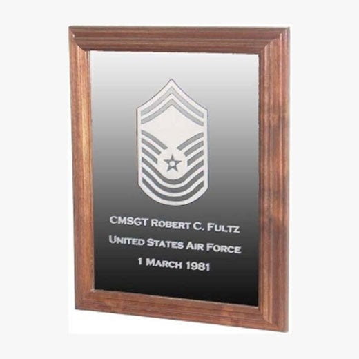 Military Laser Engraved Rank Insignia Mirror Frame - Oak Material. by The Military Gift Store