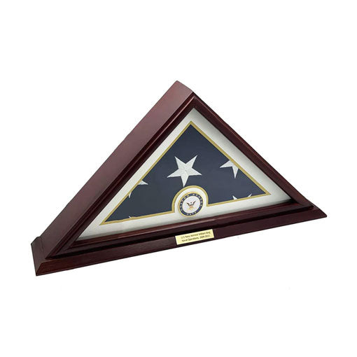 Flags Connections - 5'x9' Flag Display Case for American Veteran Burial Flag - Solid Wood, Cherry Finish - Small Base - Navy. by The Military Gift Store