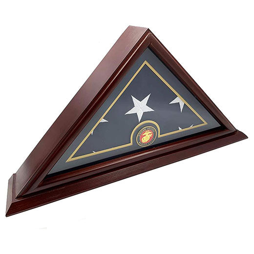 Flags Connections - 5x9 Burial/Funeral/Veteran Flag Elegant Display Case with Base, Solid Wood, Mahogany Finish (Marine). by The Military Gift Store