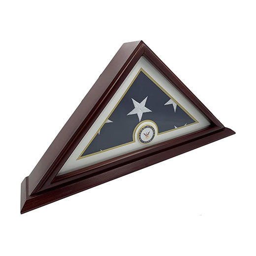 Flags Connections - 5x9 Burial/Funeral/Veteran Flag Elegant Display Case with Base, Solid Wood, Mahogany Finish (Navy). by The Military Gift Store