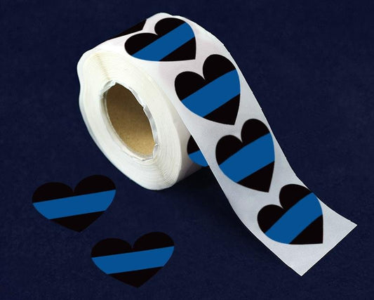 250 Law Enforcement Blue Line Heart-Shaped Stickers (250 Stickers) by Fundraising For A Cause