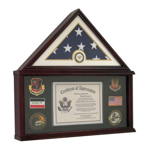 Large Military Shadow Box Frame Memorial Burial Funeral Flag Display Case for 5x9 Flag, Solid Wood (Mahogany) - Navy. by The Military Gift Store