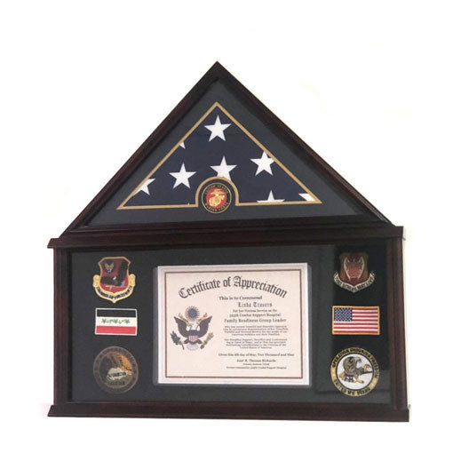Large Military Shadow Box Frame Memorial Burial Funeral Flag Display Case for 5x9 Flag, Solid Wood (Mahogany) - Marine. by The Military Gift Store