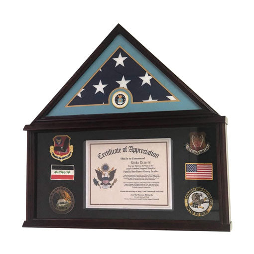 Large Military Shadow Box Frame Memorial Burial Funeral Flag Display Case for 5x9 Flag, Solid Wood (Mahogany) - Airforce. by The Military Gift Store