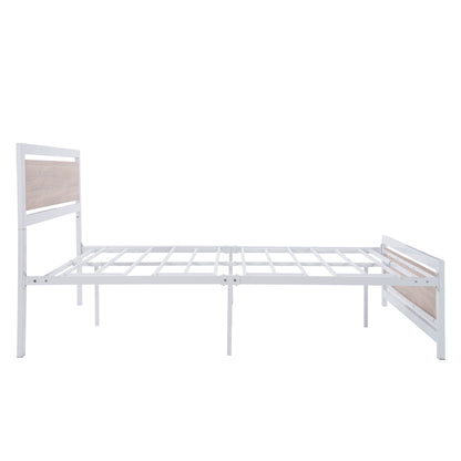 Metal and Wood Bed Frame with Headboard and Footboard ,Full Size Platform Bed ,No Box Spring Needed, Easy to Assemble(White)