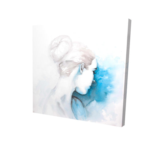 Watercolor abstract girl with hair bun - 16x16 Print on canvas