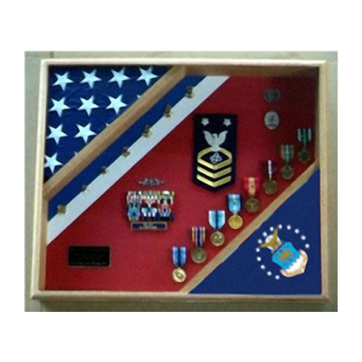 Air Force Retirement Gift, USAF Flag Shadow Box, USAF display - Felt color - Black-Blue-Green-Red-Red/Blue/White. by The Military Gift Store