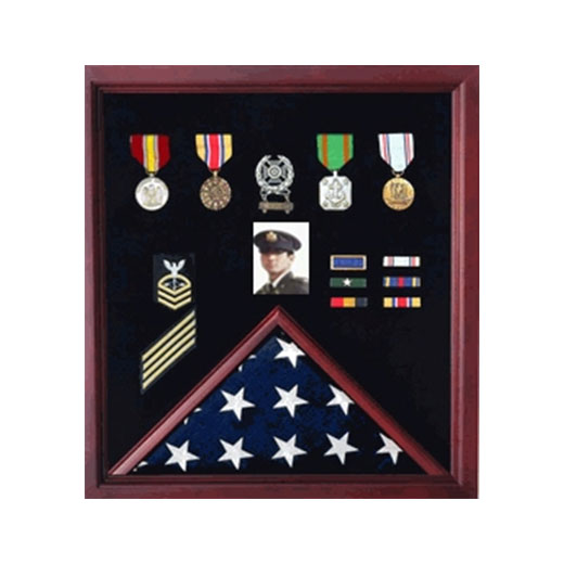 Flag Display Case Combination For Medals and Photos - Cherry Material. by The Military Gift Store