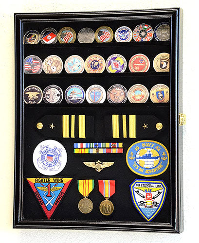 Challenge Coin/Medals/Pins/Badges/Ribbons/Insignia/Buttons Chips Combo Display Case Box Cabinet (Black Finish) by The Military Gift Store