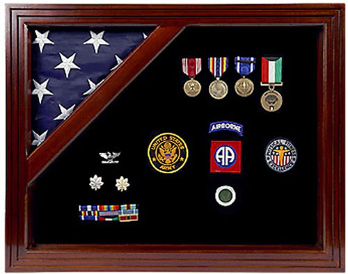 Military Award Shadow Box with Display Case for 3 x 5ft Flag - Felt in Black by The Military Gift Store