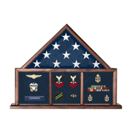 Flag and Memorabilia, Flag Shadow Box, Combination Flag Medal - Fit 3' x 5' flag or Fit 5' x 8' flag or Fit 5' x 9.5' Casket flag. by The Military Gift Store