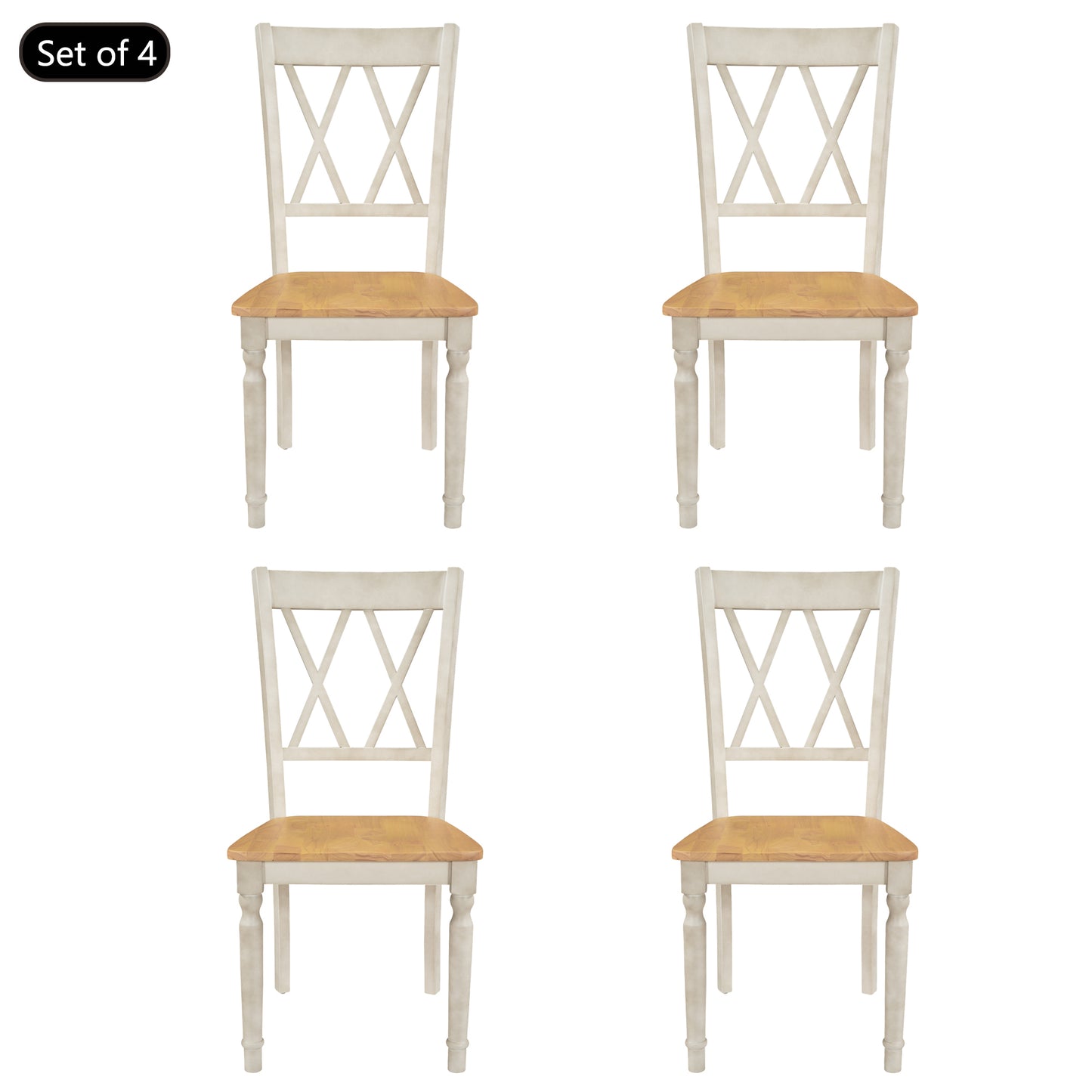 TOPMAX 4-Piece X-Back Wood Breakfast Nook Dining Chairs for Small Places, Natural+Distressed White