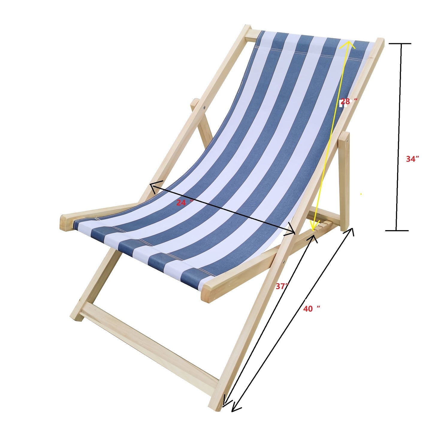 populus wood sling chair blue Stripe Broad blue Stripe （color: Dark blue）folding chaise lounge chair