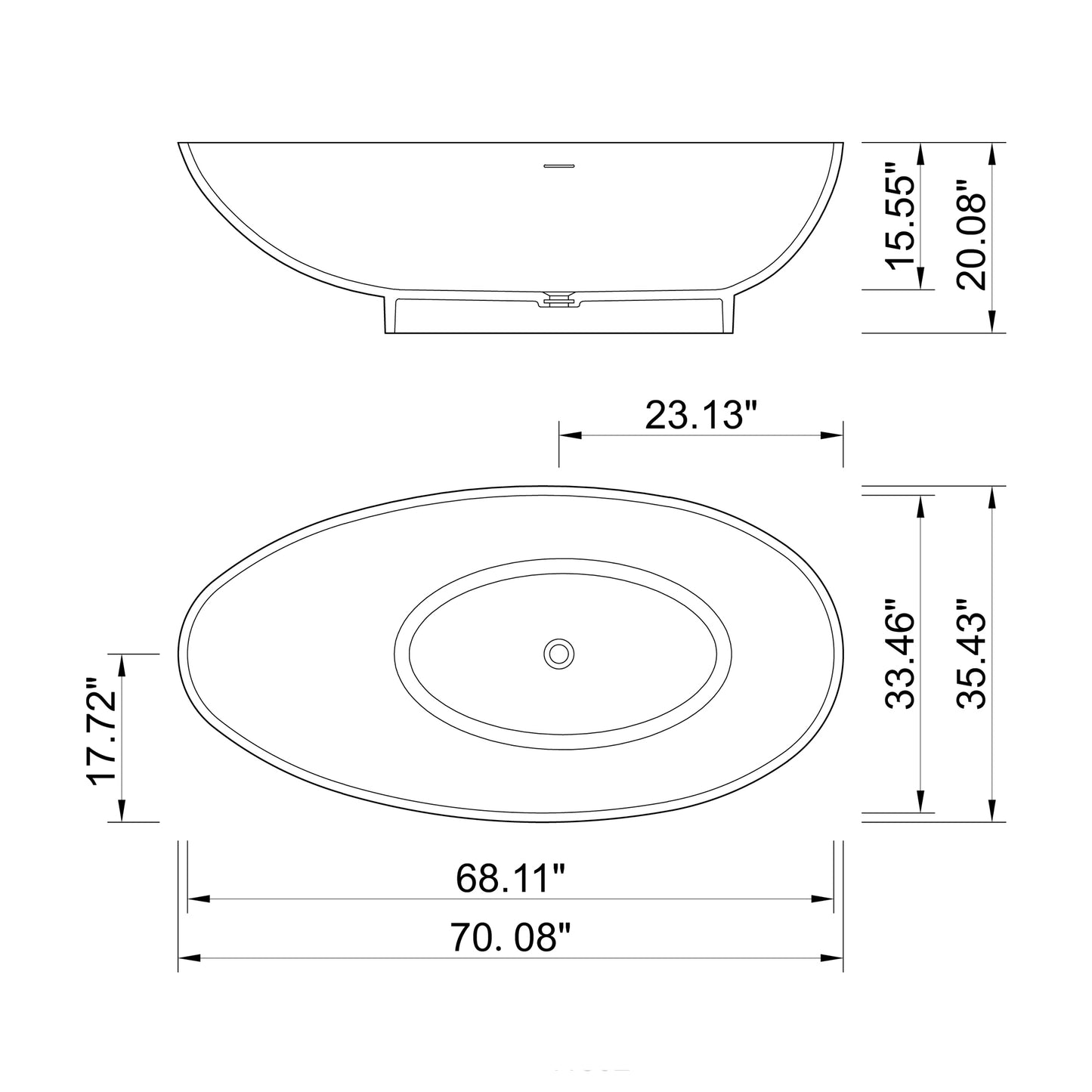 70 inch freestanding solid surface soaking bathtub for bathroom