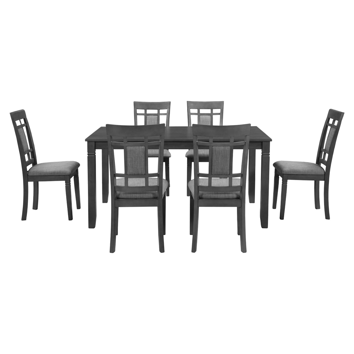 TOPMAX 7-Piece Farmhouse Rustic Wooden Dining Table Set Kitchen Furniture Set with 6 Padded Dining Chairs, Gray