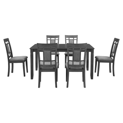 TOPMAX 7-Piece Farmhouse Rustic Wooden Dining Table Set Kitchen Furniture Set with 6 Padded Dining Chairs, Gray