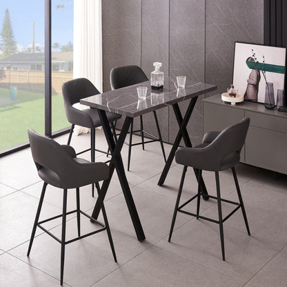 Bar Stools Set of 2 PU Leather Gray Breakfast Dining Bar Stools Fixed Height Bar Chairs with Metal Frame and Footrest for Breakfast Bar, Counter, Kitchen and Home