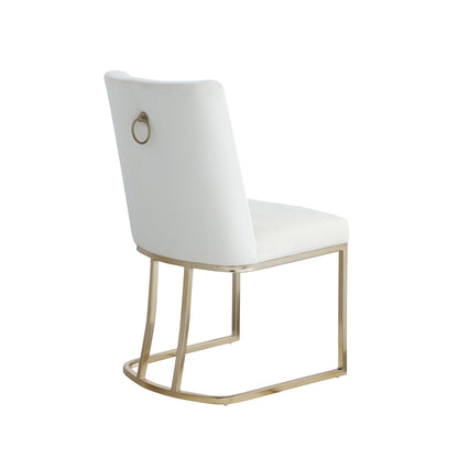 Dining Chairs, Velvet Upolstered Side Chair, Gold Metal Legs (Set of 2) - White