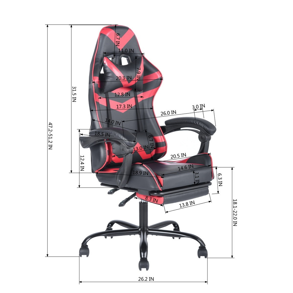 Gaming Office High Back Computer Leather Desk Mesh Ergonomic 180 Degrees Adjustable Swivel Task Chair with Headrest and Lumbar Support, & Footrest , Red