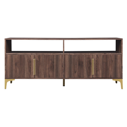 TREXM 58” L Sideboard with Gold Metal Legs and Handles Sufficient Storage Space Magnetic Suction Doors (Brown)