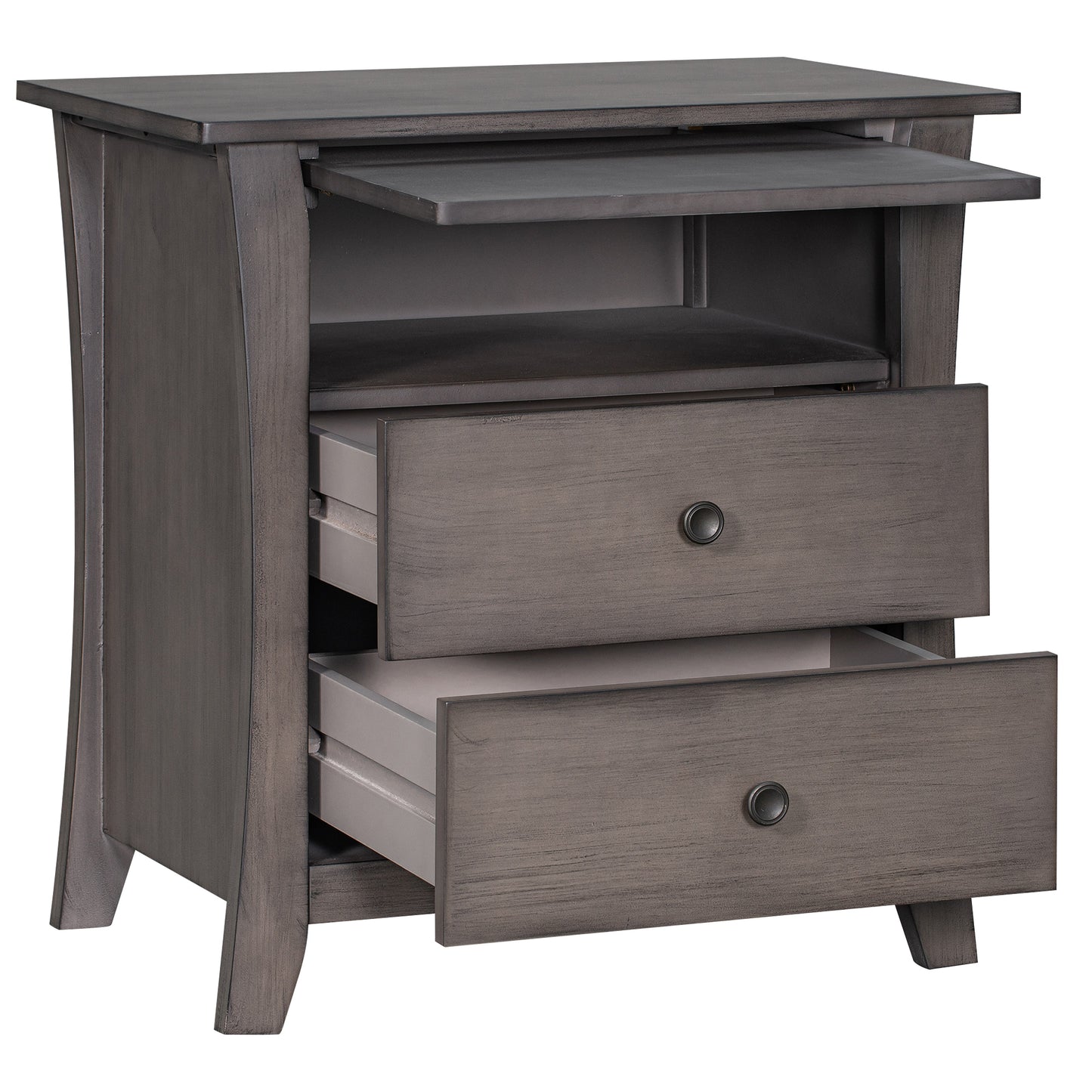 Multifunctional Storage Nightstand with 2 Drawers and an open cabinet,Grey