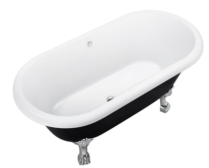 59" 100% Acrylic Freestanding Bathtub，Contemporary Soaking Tub，white inside black outside