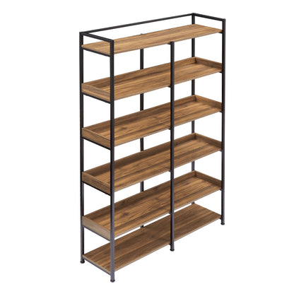 70.8 Inch Tall Bookshelf MDF Boards Stainless Steel Frame, 6-tier Shelves with Back&Side Panel, Adjustable Foot Pads, Brown