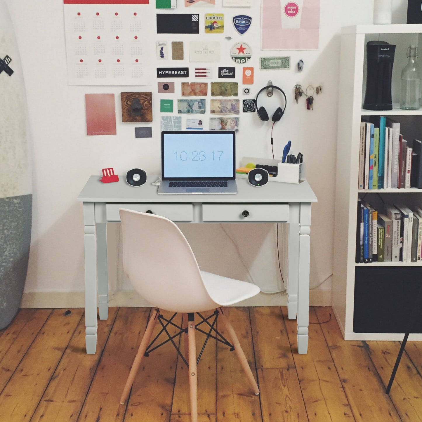 43.3'' Computer Board Desk with 2 Drawers - grey