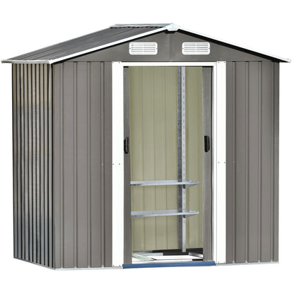 TOPMAX Patio 6ft x4ft Bike Shed Garden Shed, Metal Storage Shed with Adjustable Shelf and Lockable Door, Tool Cabinet with Vents and Foundation for Backyard, Lawn, Garden, Gray