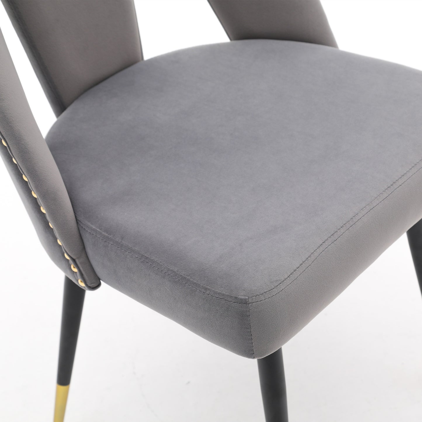 A&A Furniture,Akoya Collection Modern | Contemporary Velvet Upholstered Dining Chair with Nailheads and Gold Tipped Black Metal Legs, Gray，Set of 2